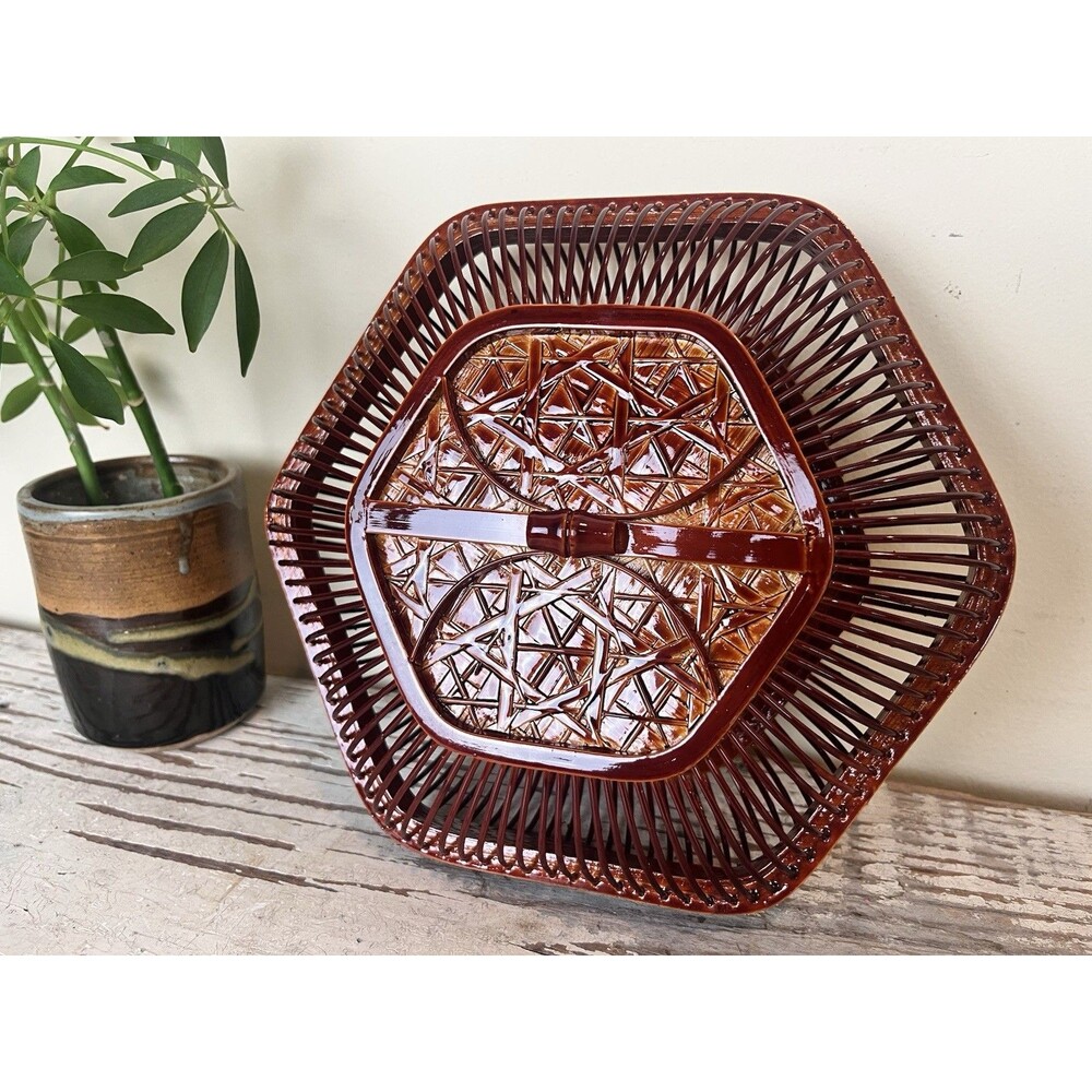 Vintage Bamboo Wooden Japanese Style Potpourri Lidded Basket MINT Condition 8”